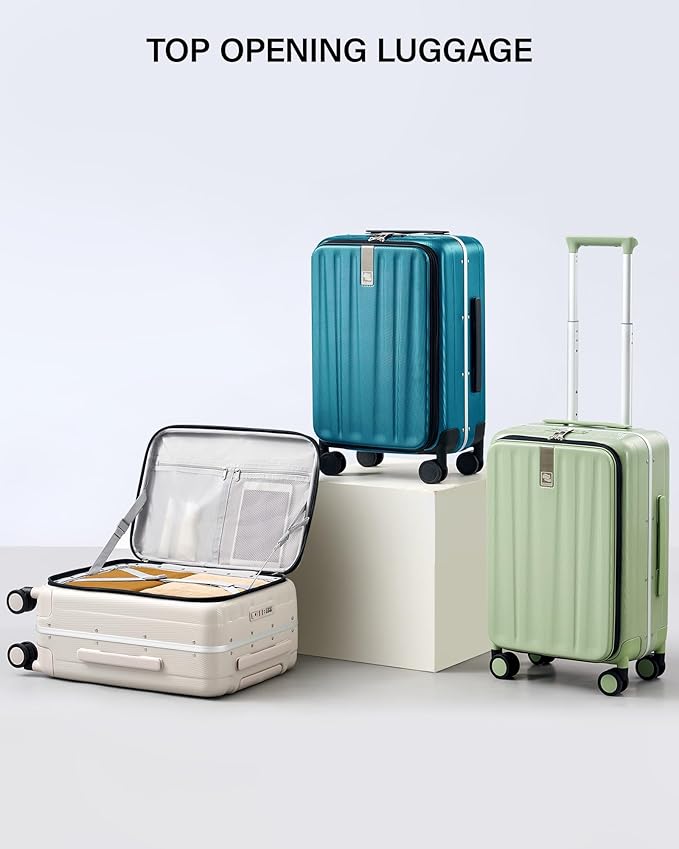 Hanke 24 Inch Checked Luggage Hard Shell Top Opening Aluminum Frame Hardside Medium Suitcase with Spinner Wheels, Durable Rolling Luggage for Men & Women Travel, Caribbean Blue