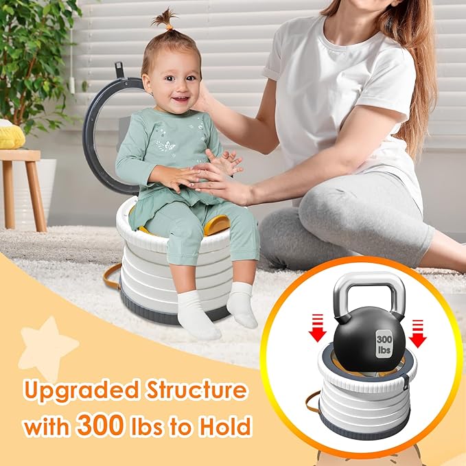 Portable Potty Chair for Toddlers with Splash-Proof Design, Foldable Travel Potty with Bag & 30 Refills - Kids Toilet for Car, Camping, Indoor - Easy Clean Baby Potty Training Seat(White-Gray)