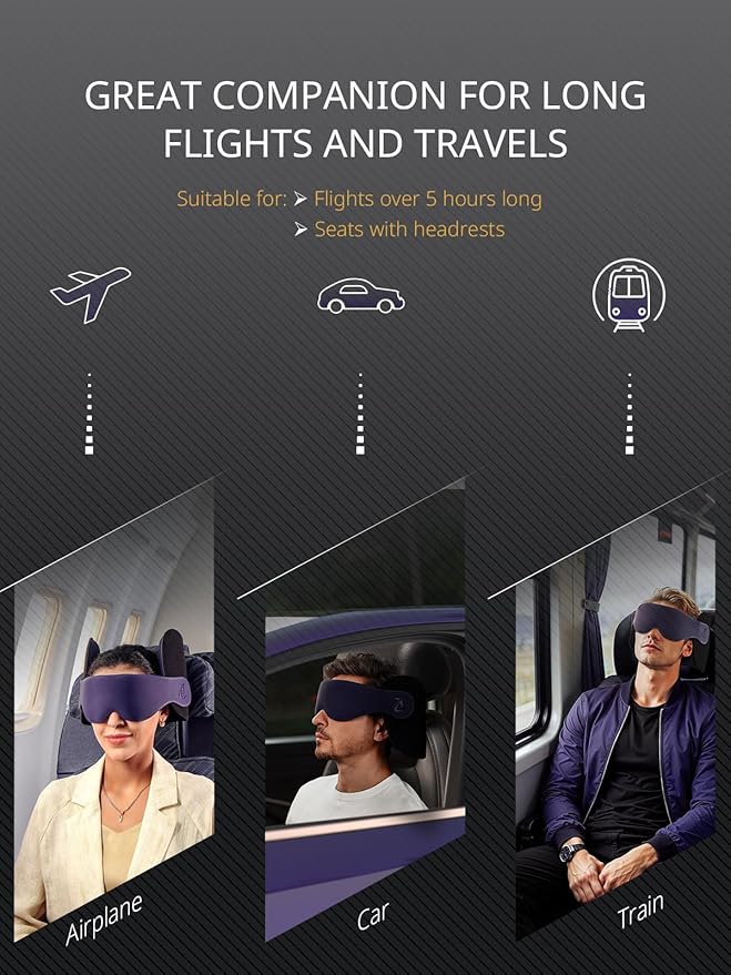 Travel Pillow, Airplane Neck Pillow for Long Flight, Oversized Head Strap with 3D Eye Mask for Sleep, 360°Support Headrest, Stop Bobblehead, Ultimate Travel Essentials for Men Women Black