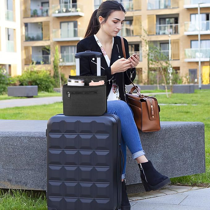 2 Pack Luggage Travel Cup Holder Attachment for Suitcase Drink Carrier Caddy, Coffee Mug and Tumblers, Traveler Carry on Hands Free Accessory- Gifts for Flight Attendants Travelers Accessories