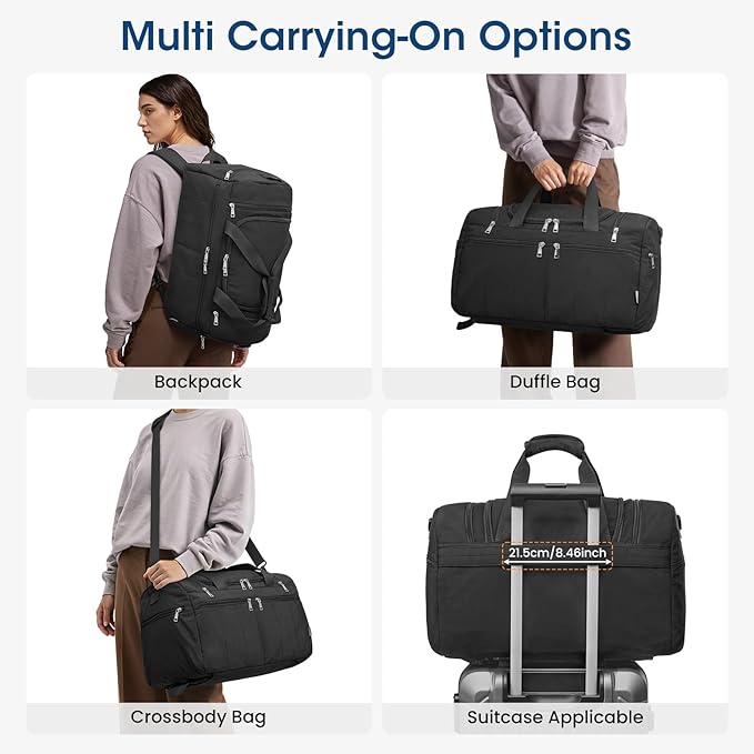 G4Free 45L Travel Duffle Bag for Women Men 3 in 1 Duffel Bags with Shoes Compartment Gym Backpack for Weekender Overnight, Black