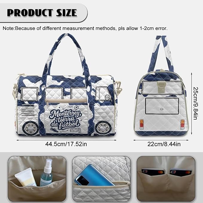 COEQINE Monterrey Van Car Travel Duffel Bag for Men Quilted Tote Bag For Mens Carry on Duffel Bag for Men Hanging Suitcase Suit Travel Bags