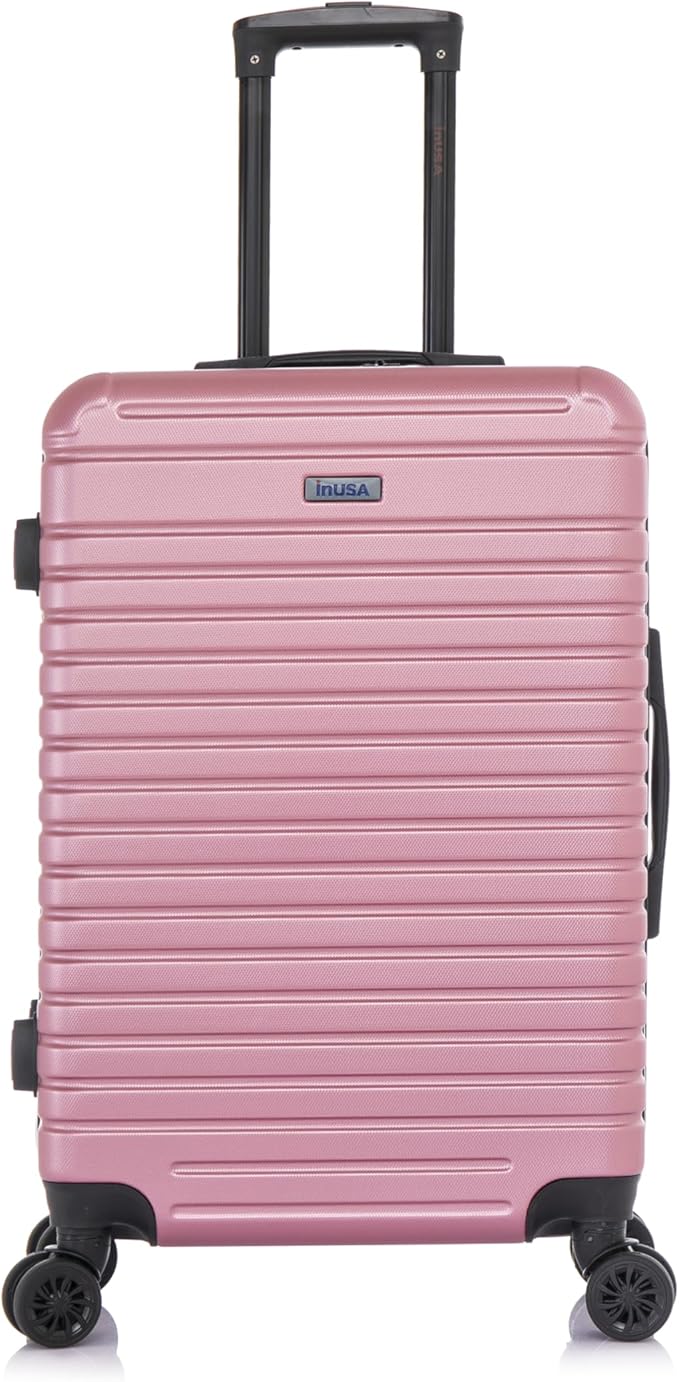 InUSA DEEP Luggage with GEL Handle | Spacious Traveling Suitcases, Travel Suitcase with Dual Spinner Wheels and Studs | 24 Inch Medium Hardside Luggage | Rose Gold