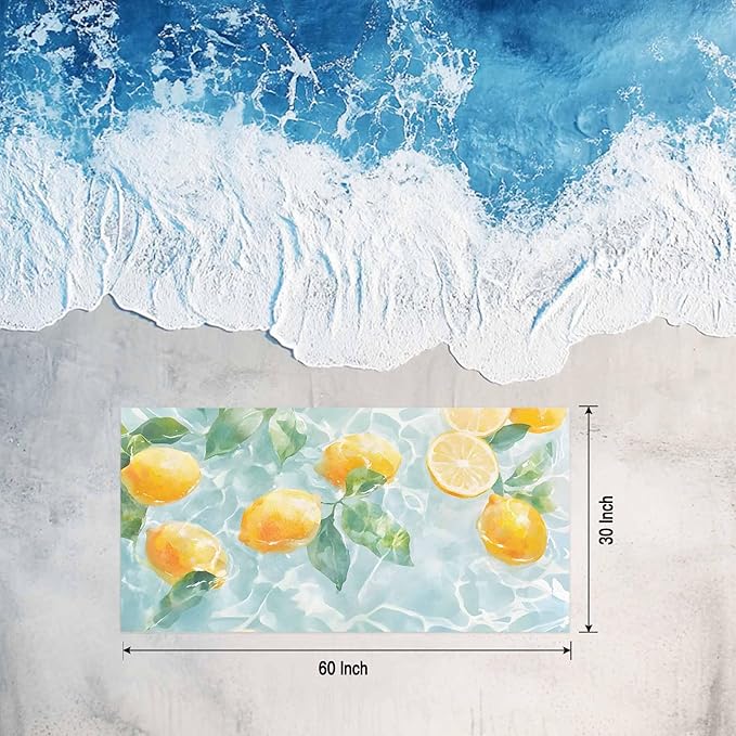 Watercolor Lemon Beach Towel 30" x 60" Summer Fruit Water Waves Lake Quick Dry Sand Free Pool Towels Soft & Absorbent Compact Towels Beach Accessories for Travel Bathroom Swimming Pool