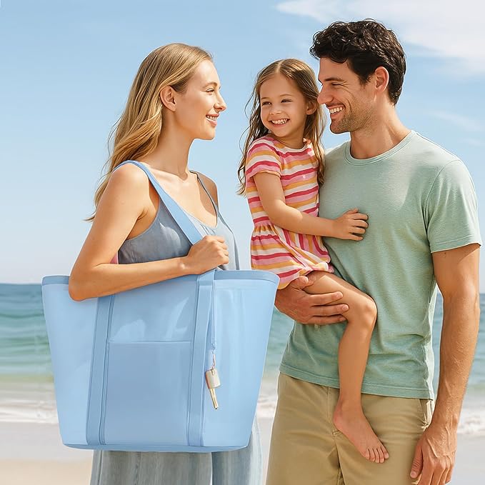 Mesh Beach Bag for Women with Towel Straps, Large Rinse-Through Beach Tote for Pool, Cruise & Vacation Essentials(Blue)