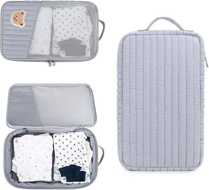 MOMIGO Baby Diaper Bag Organizer Pouches - 2 Pack Waterproof Pod Hanging Diaper Bag Cute Rabbit Bear Mesh Bag Reusable, Washable or Baby Cloth Diapers (Blue)