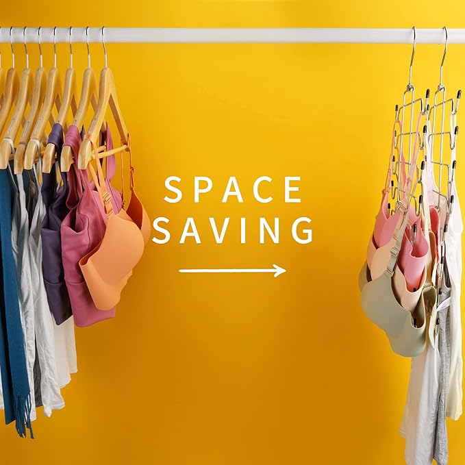 4 Pack Tank Top Hanger, Bra Organizer for Closet, Hanging Space Saving Sport Bra Lingerie Holder Closet Organizers and Storage, College Apartment Essentials, Silver