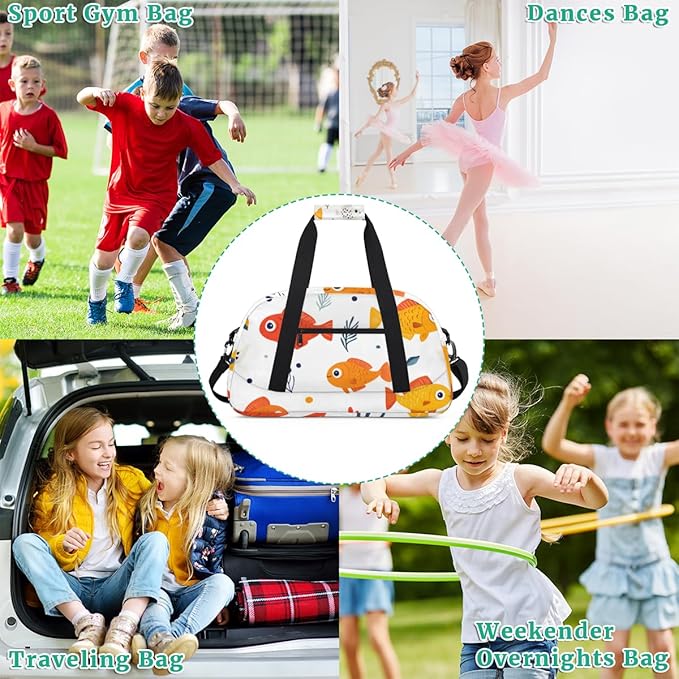 Fish Gym Travel Duffle Bag for Women & Men with Front Zipper Pocket for Sports, Overnight, Weekender, Carry On,Workout & Dance Bag,Cute Fish,18.9 * 8.7 * 10.6 in