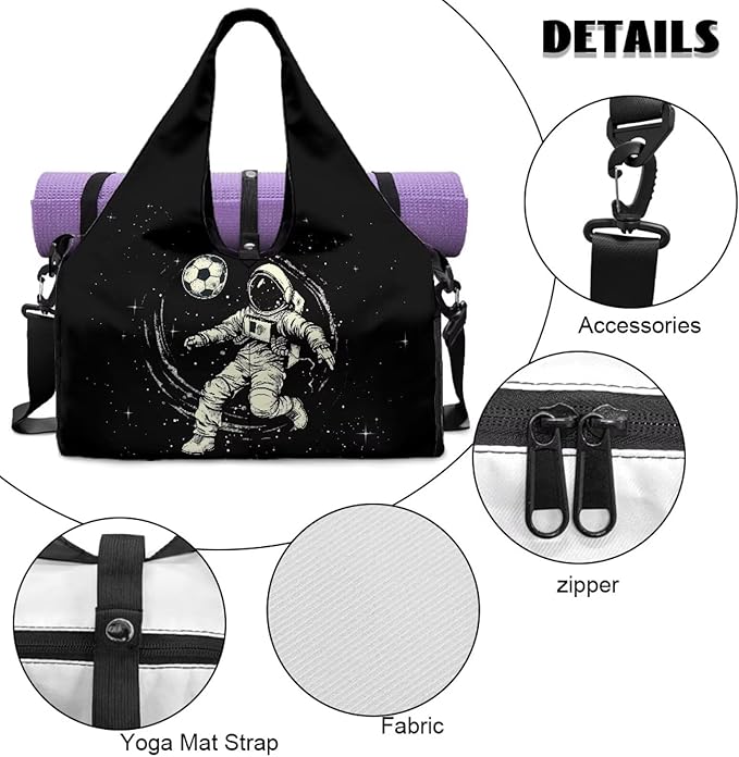 Mens Gym Bag Astronaut Workout Bag with Shoe Compartment, Wet Pocket, Travel Duffel Bags with Mat Carrier, Waterproof Overnight Bag Carry On Weekender