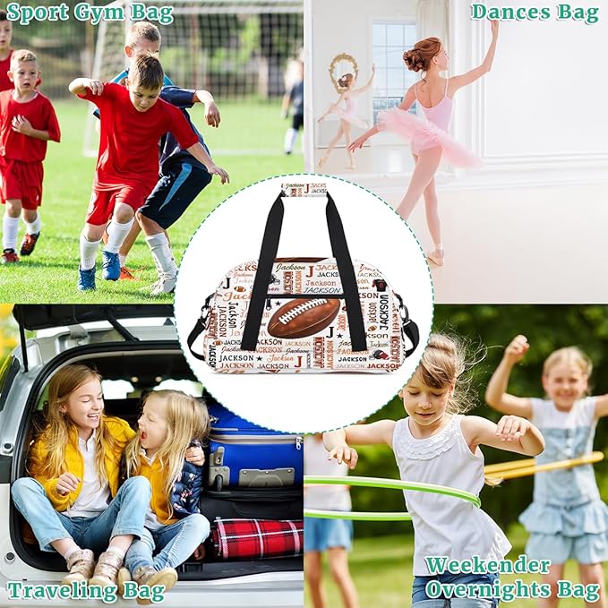 Custom Name Sports Bag for Kids Boys, Personalized Gym Duffel Fitness Travel Weekender Tote Carry-On Training Perform Bag,