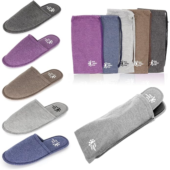 Sunshine Code Men's Memory Foam Cotton Washable Slippers with Matching Travel Bag for Home Hotel Spa Bedroom