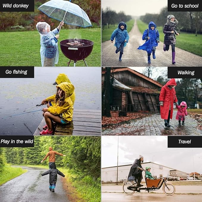 Kids Rain Poncho, Reusable EVA Children Raincoat for 6-13 Girls Boys, Waterproof Rain Jackets Rainwear with Hood