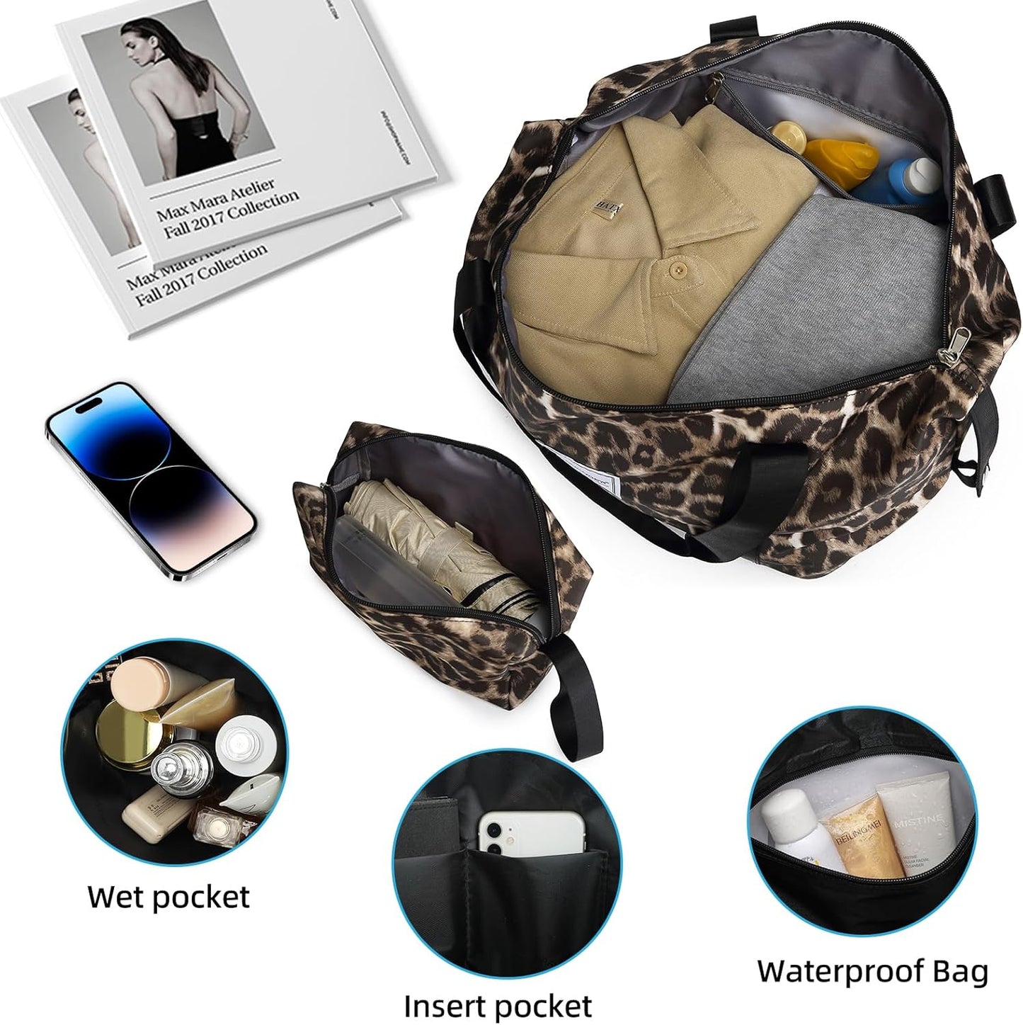 LARVENDER Luggage Sets 5 Piece Hardside Expandable Suitcase with Wheels Lock,PC+ABS Hardside Lightweight Rolling Suitcase for Women and Men,Cheetah