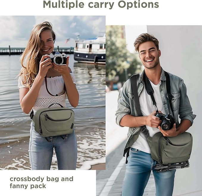 Camera Sling Bag,Travel Waterproof Camera Case with Tripod Holder,Lightweight DSLR/SLR/Mirrorless Small Camera Bags Crossbody for photographers (Dark Green)