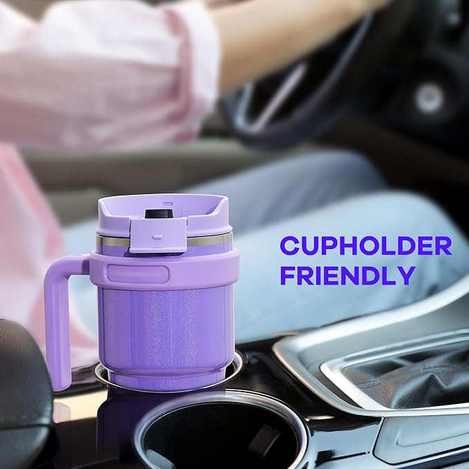ALOUFEA 20 oz Insulated Coffee Mug Tumbler with Handle, Stainless Steel Travel Mug Tumbler with Lid and Straw,Double Wall Vacuum Leak Proof Ice Coffee Thermal Cup, Navy/Rose Gold