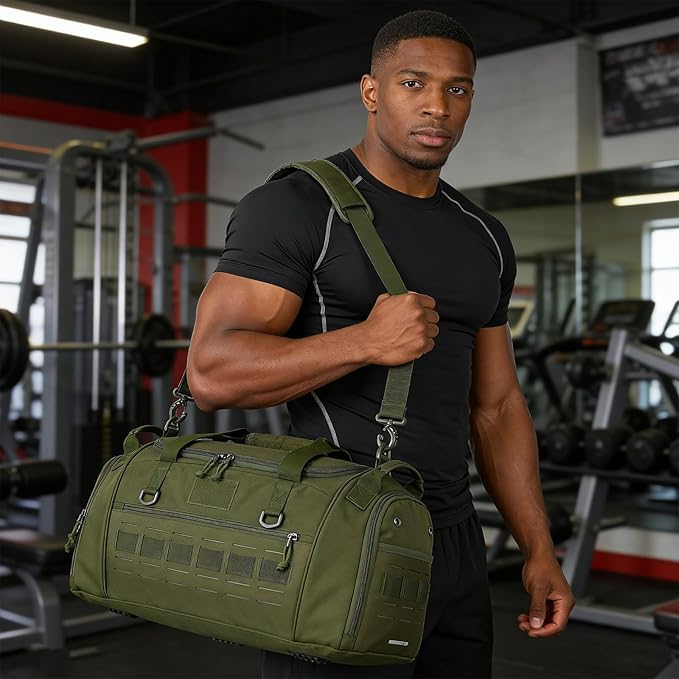 Gym Bag for Men Women 45L Sports Duffle Bag for Travel Tactical Military Duffel Bag with Shoe & Laptop Compartment Lightweight Medium Weekender Travel Bags for Fitness Training Workout, Green