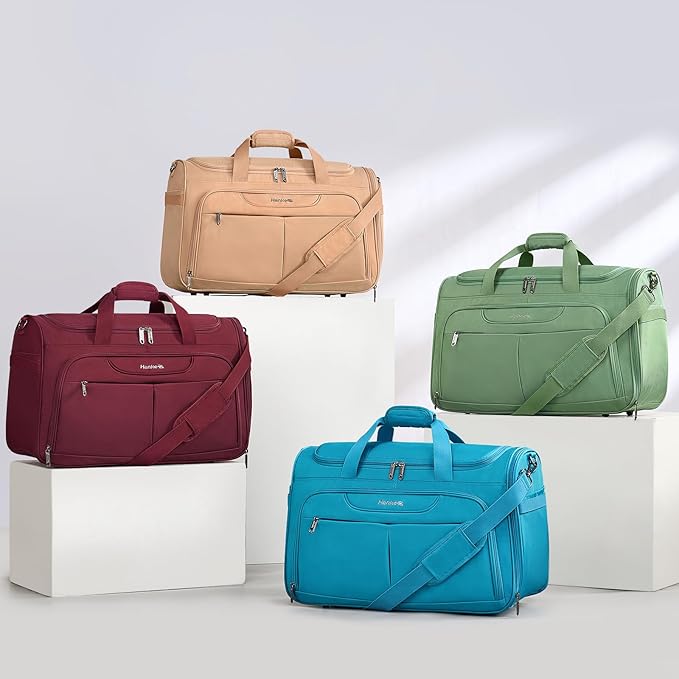 Hanke Carry On luggage Bags for Travel, Large Foldable Duffle Bag for Travel, Softside Lightweight Travel Bag Carry On Bags for Airplanes Women, Travel Tote Bags for Women Men.(Burgundy)