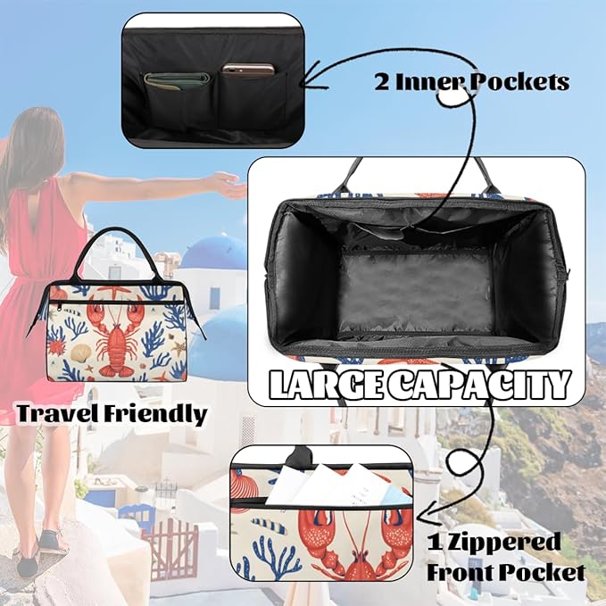 Ocean Crayfish Nautical Overnight Weekender Bag for Women Men Travel Duffel Bags Waterproof Luggage Carry on Sports Yoga Gym Bag
