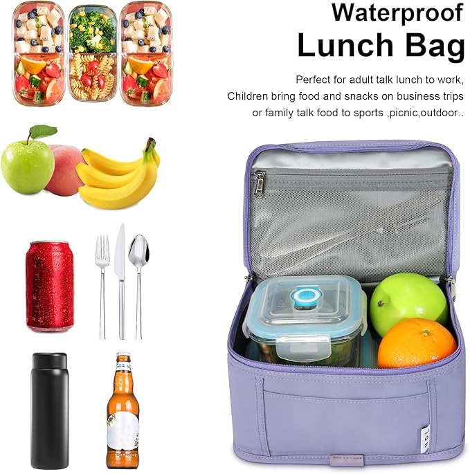 NOL Natural Organic Lifestyle Small Lunch Bag Mini Lunch Box Insulated Lunch Bag for Men/Women Leakproof Cooler Tote Bag Lightweight Nylon Waterproof Lunch Box For Work, Light purple