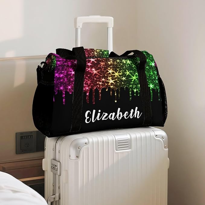 Colorful Sparkle Glitter Print Star Duffel Bag Gym Dance Sport Perform Training Travel Bag for Teens Adults Women Men Detachable Shoulder Strap Packs Luggage Bag