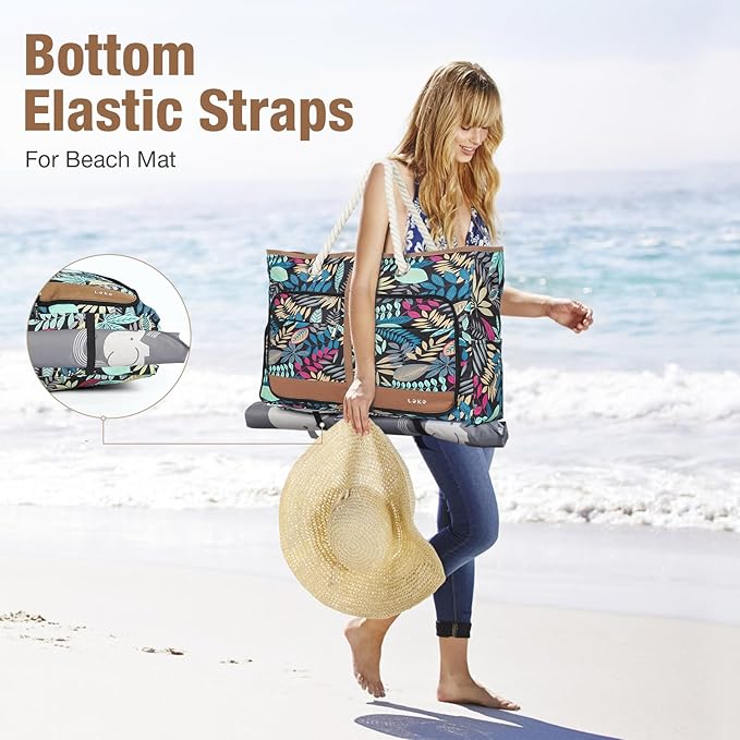 Beach Bag for Women - 35L Large Tote Bag, Waterproof & Sandproof, Zippered Carry On Bag for Pool, Beach & Travel
