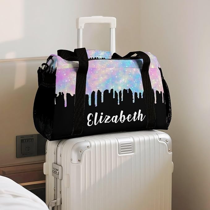 Personalized Colorful Glitter Sequin Print Starry Duffle Bag with Name for Women Man Tote Bag Custom Travel Perform Training Bag Gym Bags