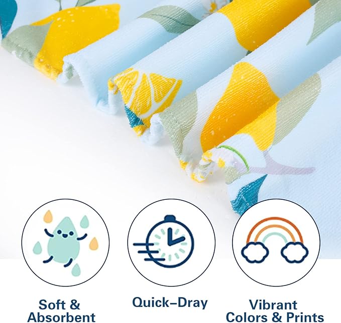 LIVILAN Blue Lemon Beach Towels, 30 x 60 Oversized Absorbent Thin Soft Blanket Towel, Lightweight Quick Dry and Sand Free Bath Pool Towel as Gifts for Kids Adults