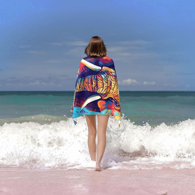 Microfiber Beach Towel, Colorful Elephant Beach Towels 32x52in,Quick Dry, Sand Free, Ultra Soft & Oversized Towel for Travel, Outdoor, Bathroom, Swimming - Ideal for Pool, Camping, Yoga, or Gift Decor