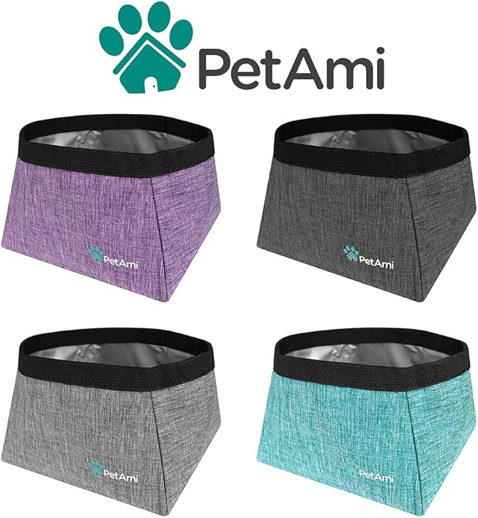 PetAmi Collapsible Dog Travel Bowls, Large Lightweight Foldable Bowl, Water Food Bowls for Pets Dogs for Hiking, Camping, Backpacking, Kibble, 2 Pack (Heather Grey)