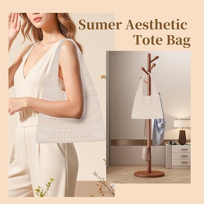 Sightor Crochet Tote Bag, Mesh Beach Bag Knit Summer Hobo Bag Vacation Boho Tote Bag for Women
