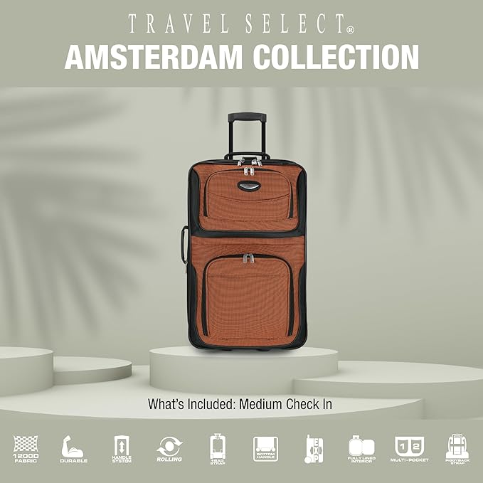 Travel Select Amsterdam Softside Expandable Luggage with Rolling Wheels, Orange, 25-Inch Medium