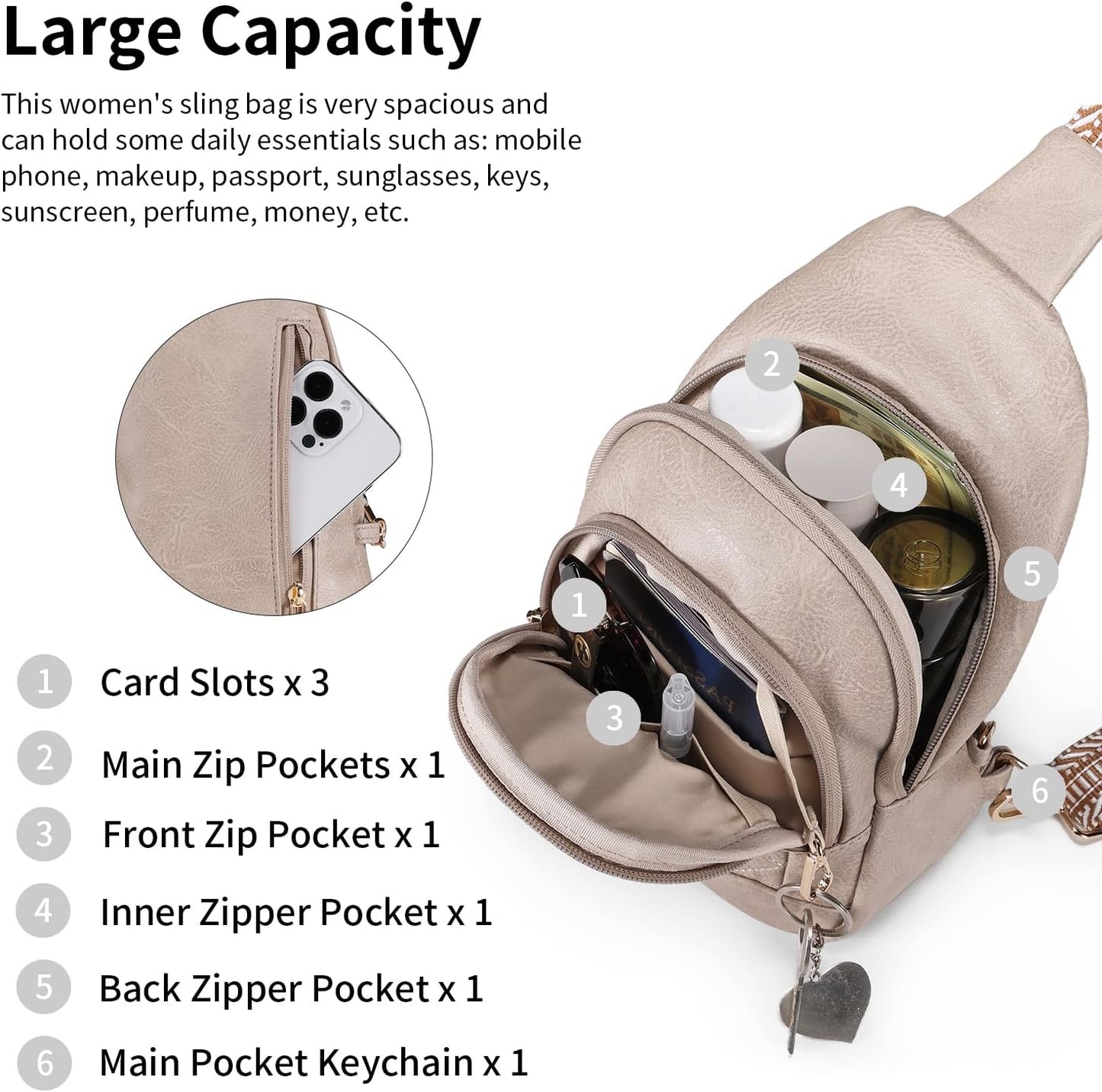 Crossbody Bags for Women Anti Theft Small Sling Handbag with Zipper Lock Vegan Leather RFID Blocking Chest Pure