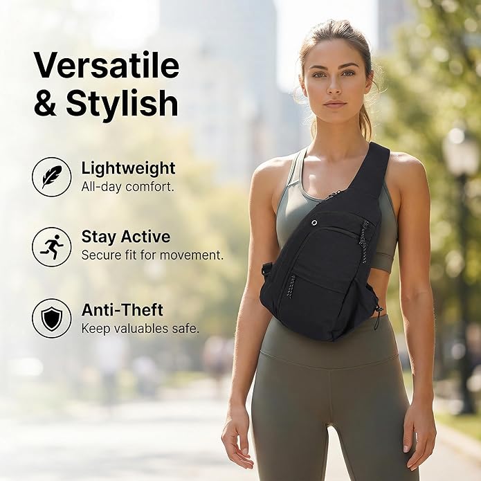 Sling Bag for Women, Anti-Theft RFID Nylon Crossbody Purse with Adjustable Strap for Travel & Shopping