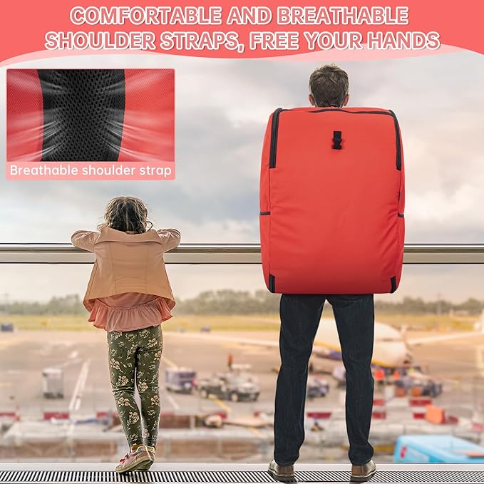 Padded Car Seat Travel Bag Compatible with Doona, Infant Car Seat Travel Bag, Foldable Car Seat Stroller Gate Check Bag for Airplane (Cherry Red)