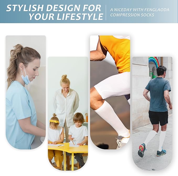 fenglaoda 3 Pairs Compression Socks for Women & Men Knee High Nurse Pregnant Cute Medical Running Travel Athletic