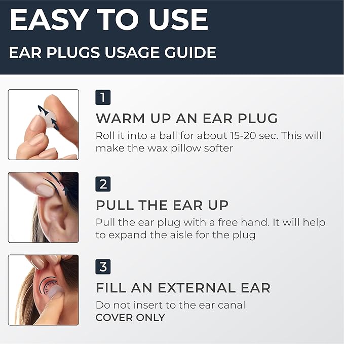 Peace&Quiet PQ Wax Ear Plugs for Sleep - 6 Silicone Wax Earplugs for Sleeping and Swimming - Gel Ear Plugs Noise Cancelling, Protect Ears While Sleeping with Sound Blocking 32 Db (6-Pillows), Blue