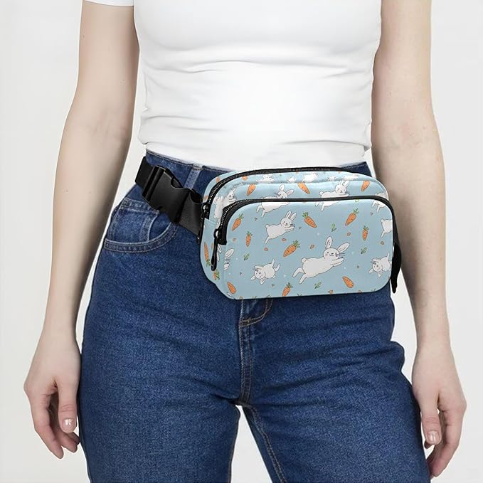 Kawaii Rabbit Carrot Fanny Pack for Women Men Water Resistant Fashion Waist Packs with Adjustable Strap Belt Bag for Travel Workout Jogging Hiking 21219126
