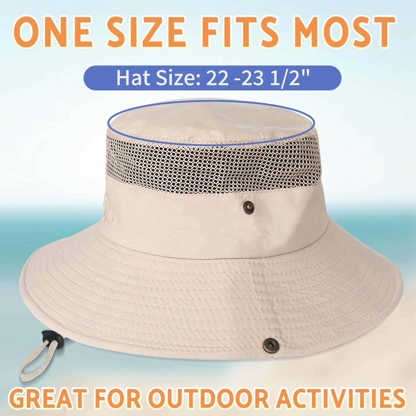 PFFY Sun Bucket Hats for Men Women 3” Wide Brim UPF 50+ Fishing & Beach Hat