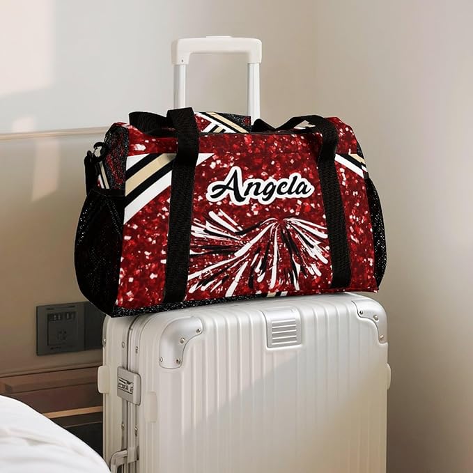 Cheer Red Maroon Glitter Sequin Print Travel Bag, Customized Duffel Bags, Overnight Bag, Personalized Gift, Workouts Gym Casual Bag, Perform Backpacks