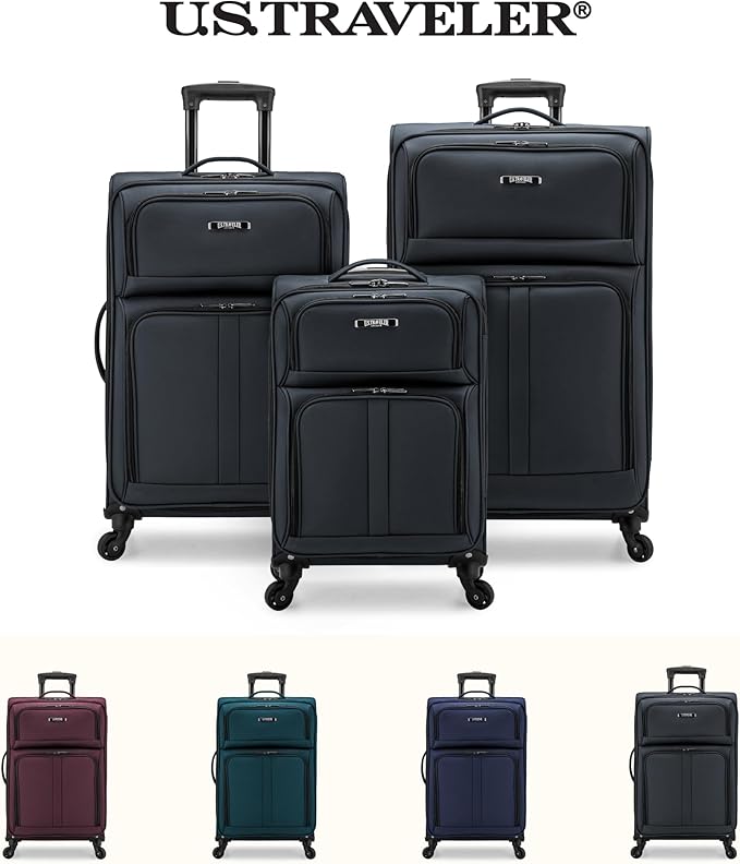 U.S. Traveler Anzio Softside Expandable Spinner Luggage, Dark Grey, Checked-Medium 26-Inch