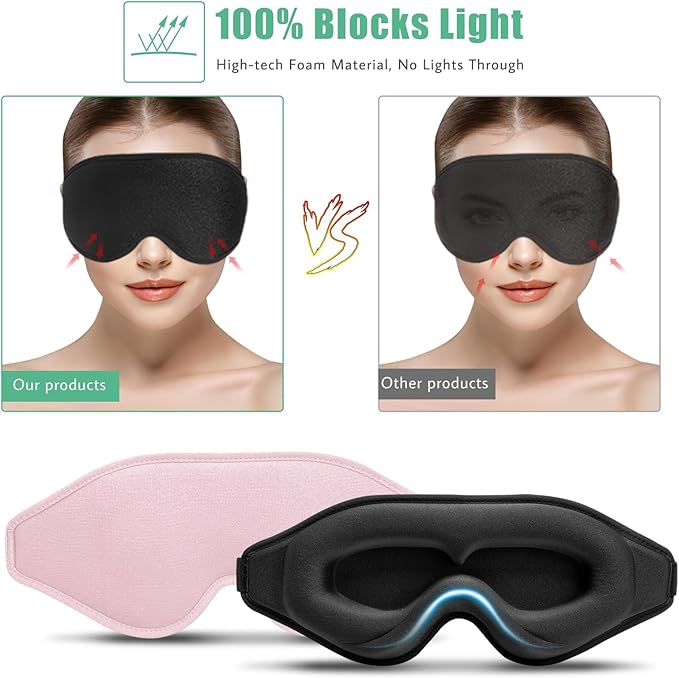 BeeVines 2 Pack 3D Sleep Mask Eye Mask for False Eyelash Extensions for Men & Women, Eye Mask for Sleeping with Adjustable Strap, 100% Blackout Eye Covers Night Sleep Blindfold for Yoga Travel