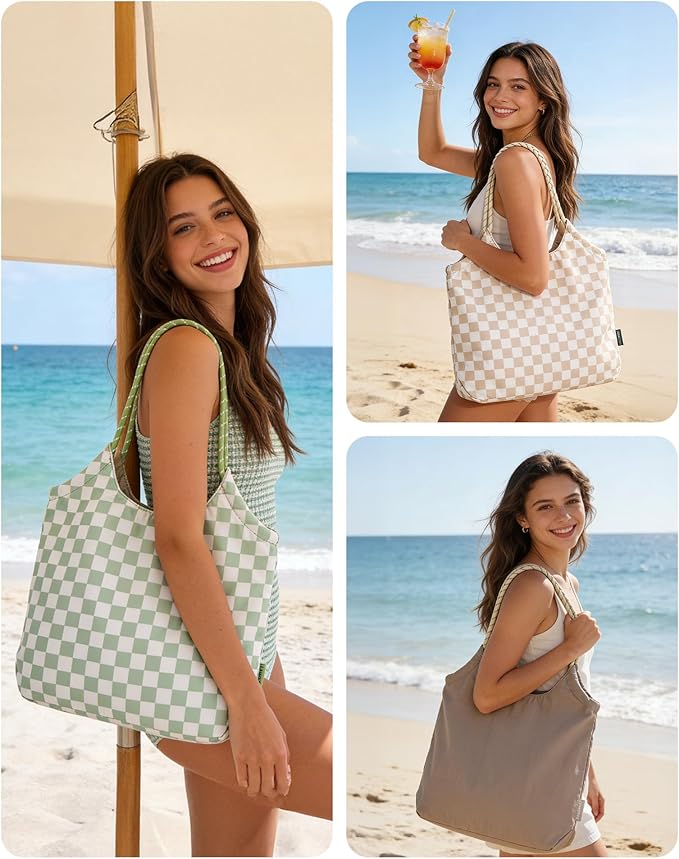 BAGSMART Beach Bags for Women, Beach Tote Bag Beach Bag with Zipper Travel Tote Bag for Women Sandproof Swim Pool Bag | Packable Beach Bag, Beach Essentials, for Travel, Gym, 12.5L Medium Tote, Lightweight, Water-resistant