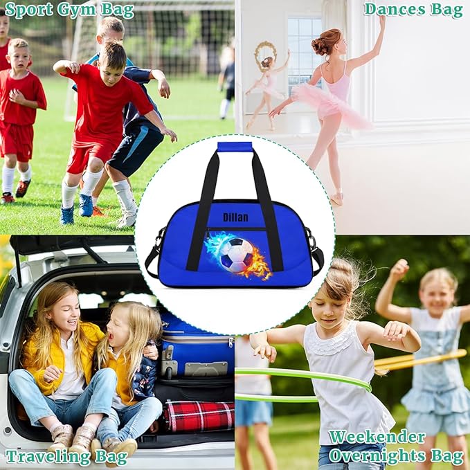 Personalized Name Sports Bag for Kids Boys, Custom Sport Gym Bag for Boys Girls Duffel Fitness Travel Weekender Tote Carry-On Training Perform Bag, Customized Kids Gift Soccer