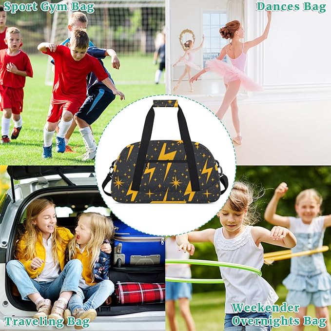 Golden Lightning Gym Travel Duffle Bag for Women & Men with Front Zipper Pocket for Sports, Overnight, Weekender, Carry On,Workout & Dance Bag,Lightning,18.9 * 8.7 * 10.6 in