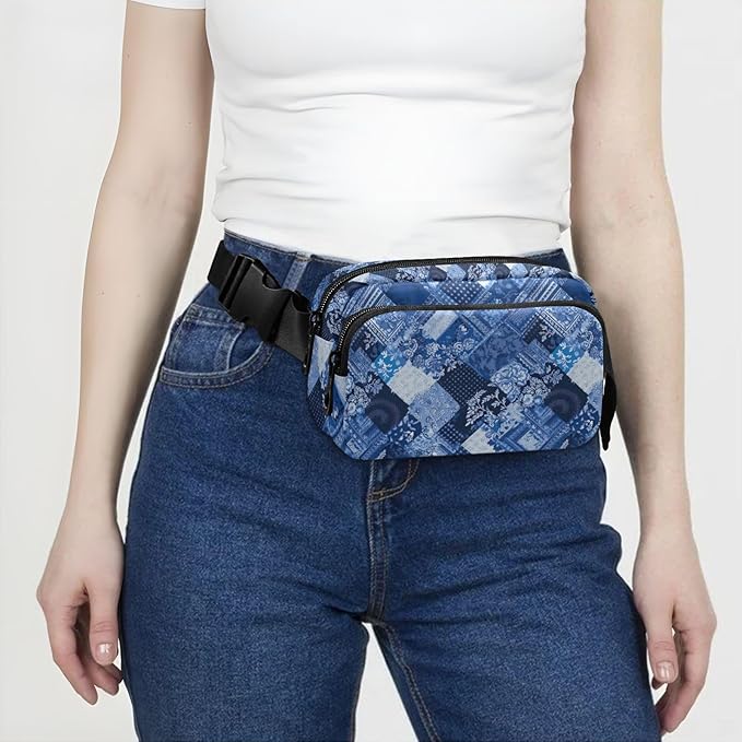 Blue Paisley Bandannas Fanny Pack for Women Men Water Resistant Fashion Waist Packs with Adjustable Strap Belt Bag for Travel Workout Jogging Hiking 21218035
