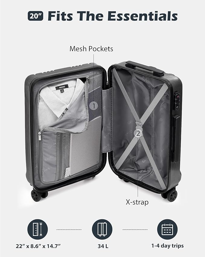 Coolife Luggage PC+ABS Hardshell Suitcase with TSA Lock, Spinner Carry On Lightweight (wine red, S(20in_carry on))