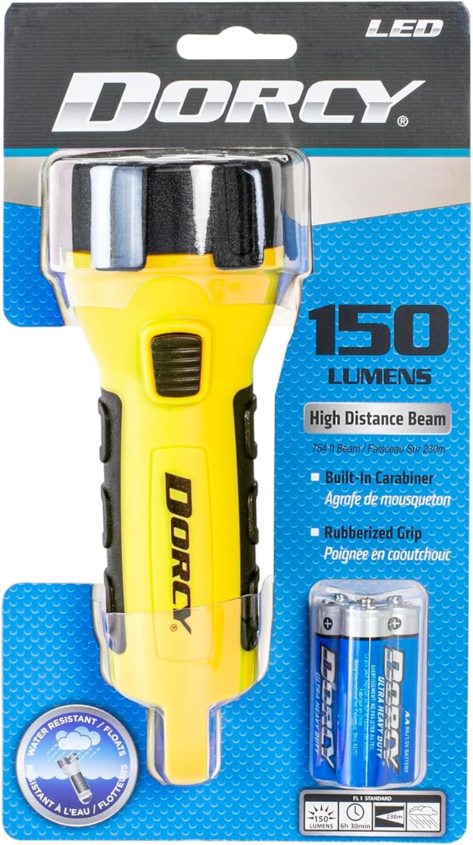 Dorcy 41-2524 2 pk Floating LED Flashlight with Carabineer Clip, 150 Lumens, Yellow