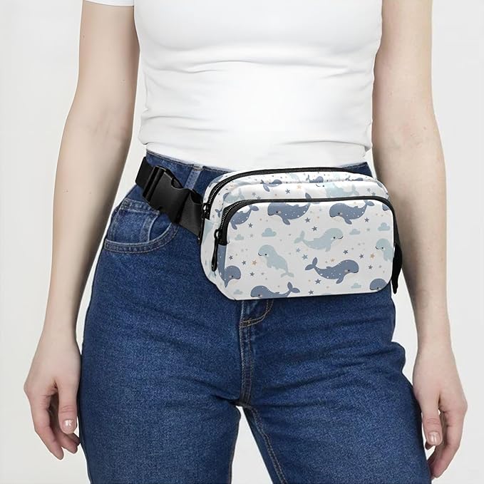 Kawaii Baby Whales Fanny Pack for Women Men Water Resistant Fashion Waist Packs with Adjustable Strap Belt Bag for Travel Workout Jogging Hiking 21219029