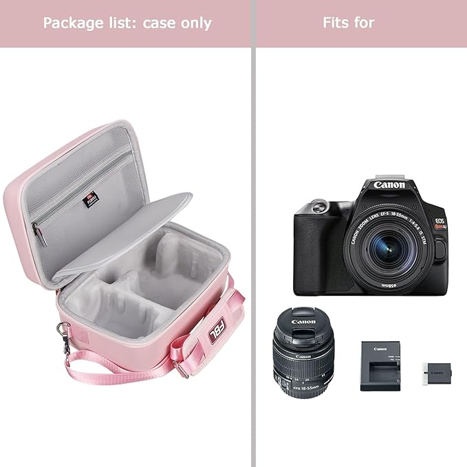 FBLFOBELI EVA Travel Storage Case for Canon EOS Rebel T7 / T8i / T5 / R50 / R100 DSLR Camera with 18-55mm Lens, Camera Protective Waterproof Carrying Bag (Case Only) (Pink)