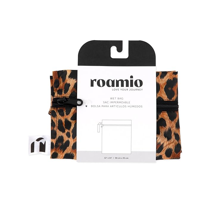 Bumkins Roamio Waterproof Wet Bag for Baby, Travel, Swim Suit, Cloth Diapers, Pump Parts, Pool, Beach, Gym Clothes, Toiletry, Hook to Stroller, Daycare, Zip Reusable Wetdry Pack Pouch, Leopard Print
